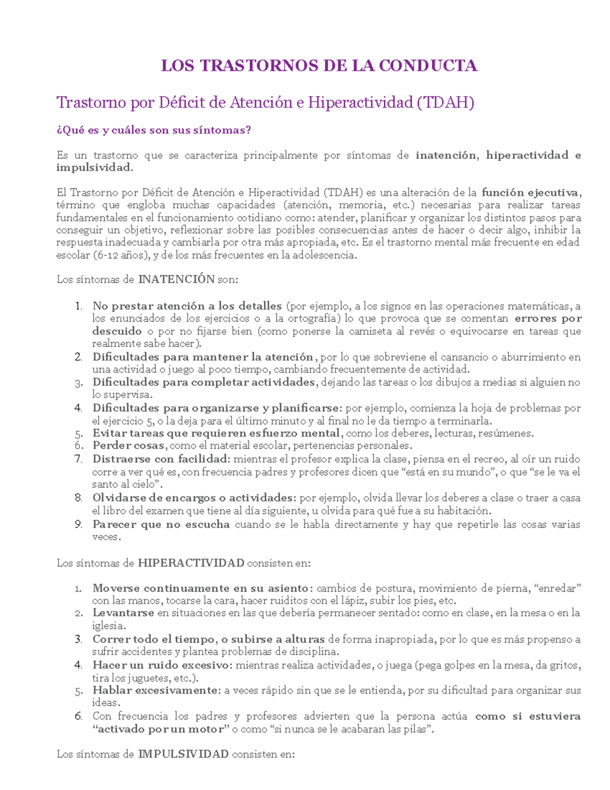 Trastornos de la conducta,TDAH - LOS TRASTORNOS DE LA CONDUCTA ...