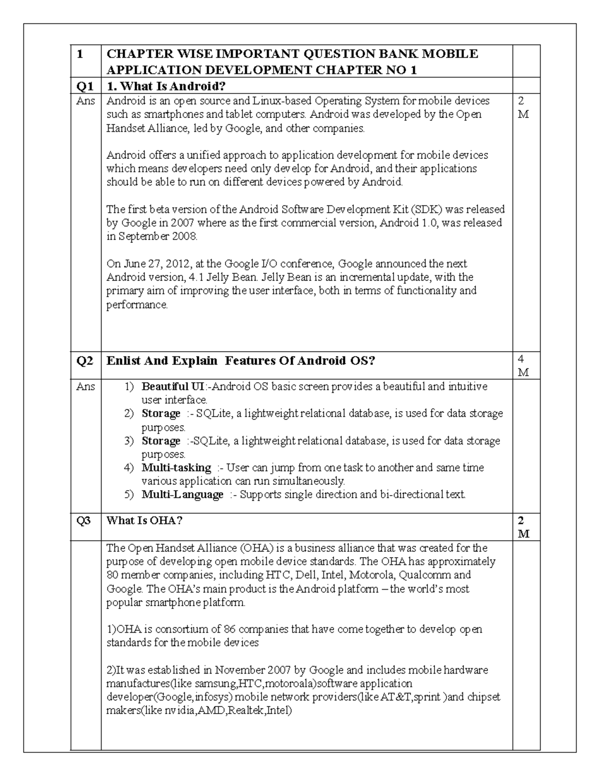 Mobile application devolopment - 1 CHAPTER WISE IMPORTANT QUESTION BANK ...