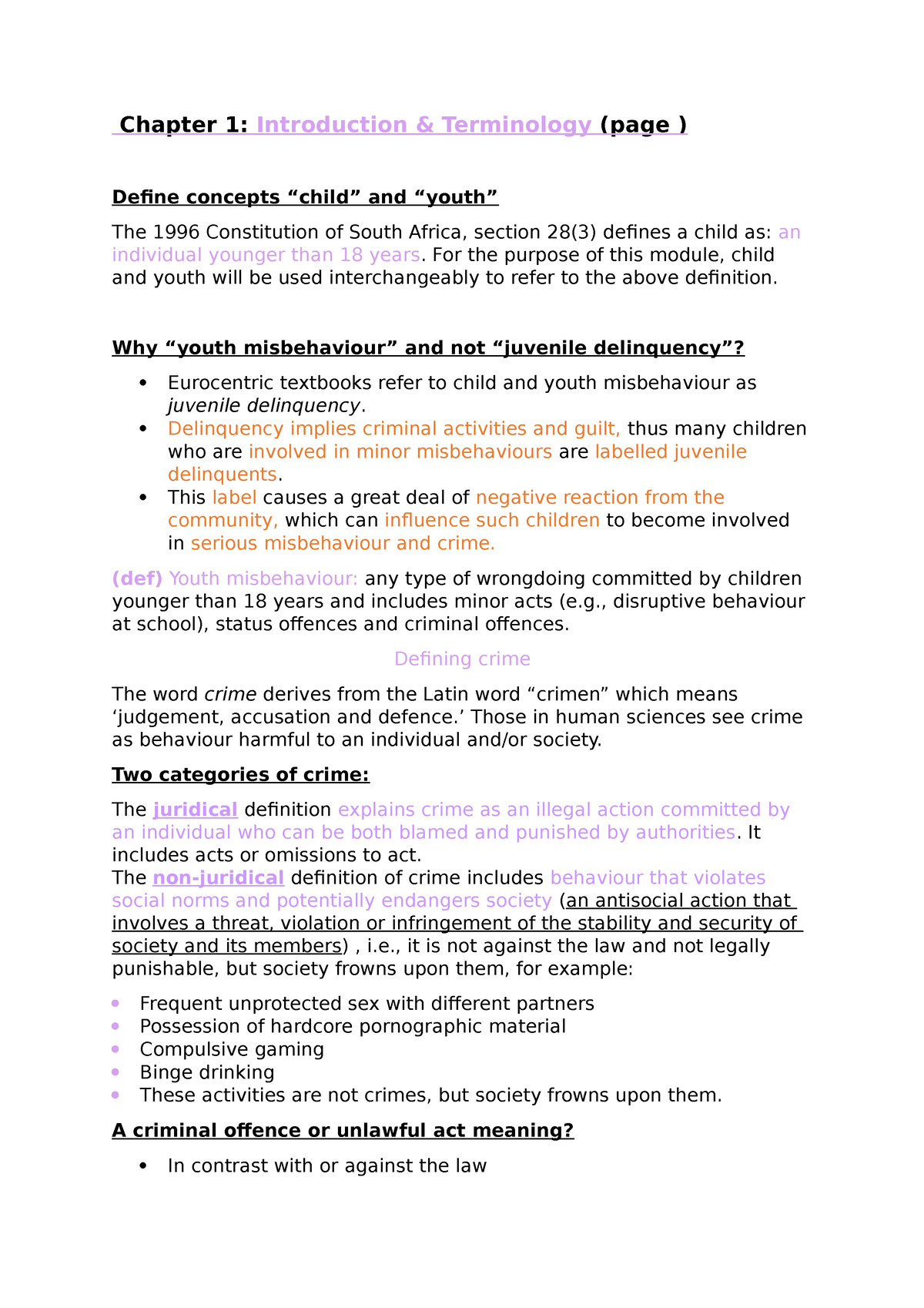 Chapter 1 Notes - Chapter 1: Introduction & Terminology (page ) Define ...