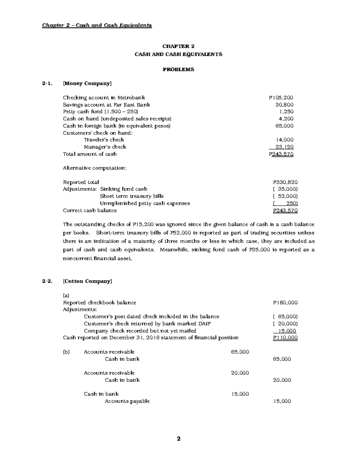 CASH AND CASH EQUIVALENTS treasury bills of is reported as part of