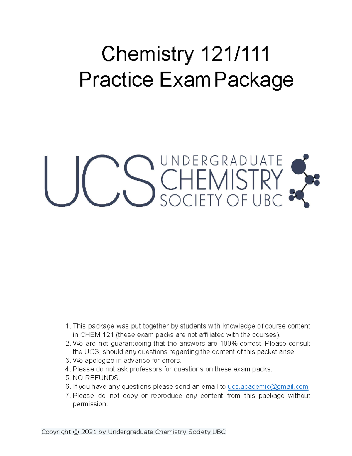 Chem 121-111 Exam Pack 2020 - Chemistry 121/ Practice ExamPackage This ...