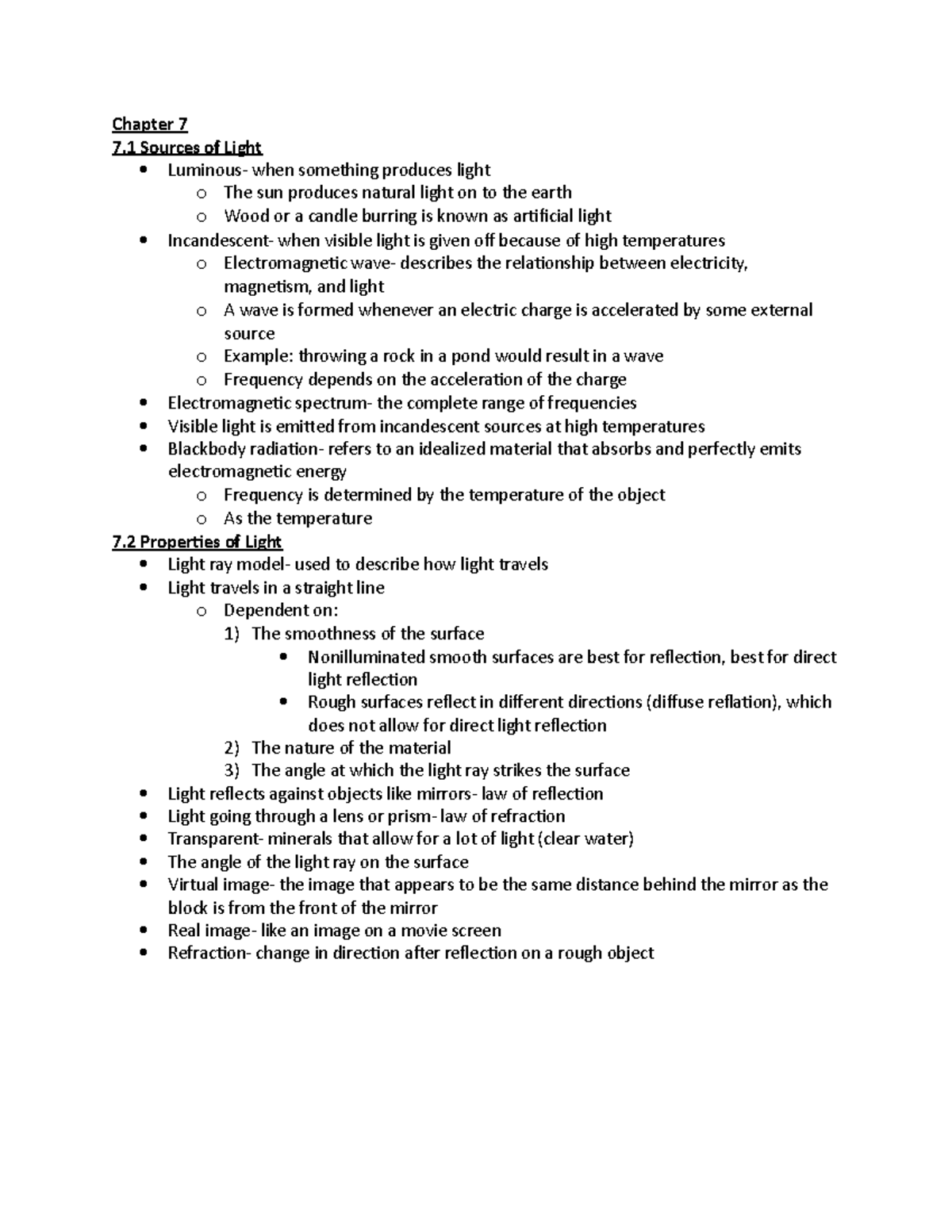 Chapter 7-physical science notes - Chapter 7 7 Sources of Light ...
