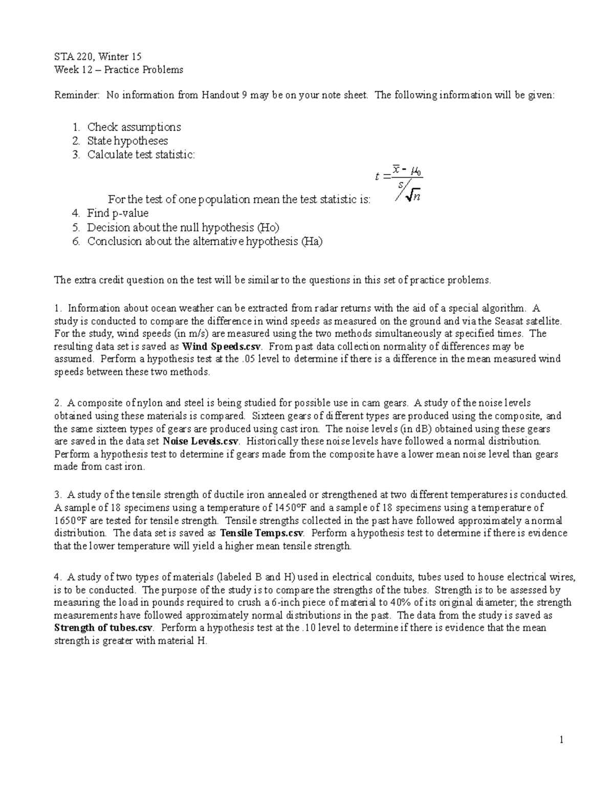 Week12 Practice Problems HT comparing means - STA 220, Winter 15 Week ...