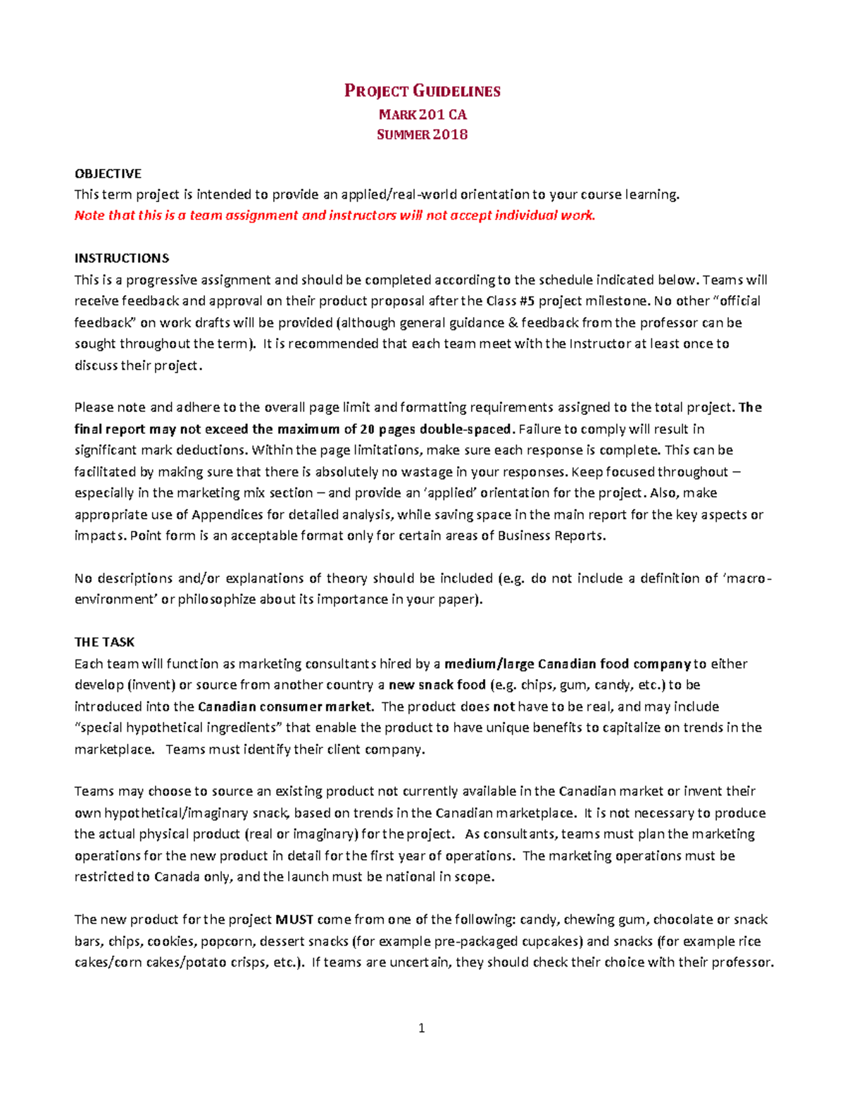 Project guidelines mark 201 cipriano summer p roject g uidelines m