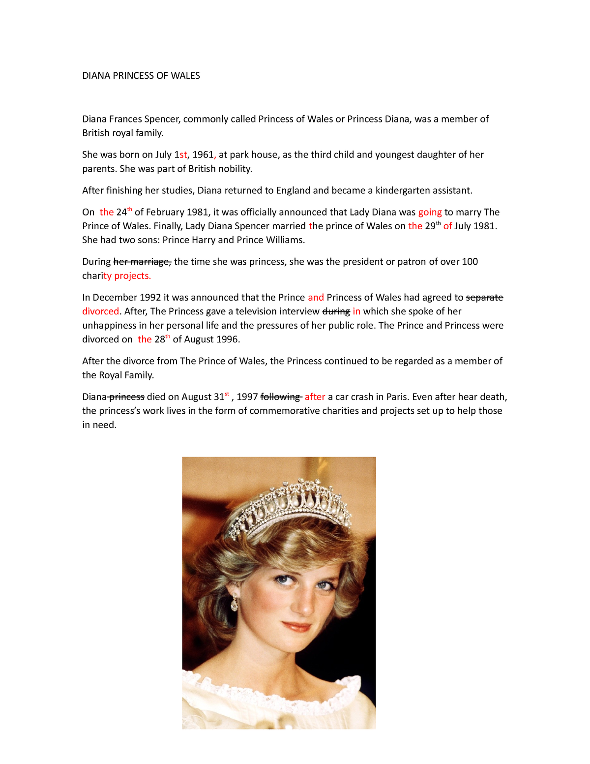 Diana Princess OF Wales - DIANA PRINCESS OF WALES Diana Frances Spencer ...