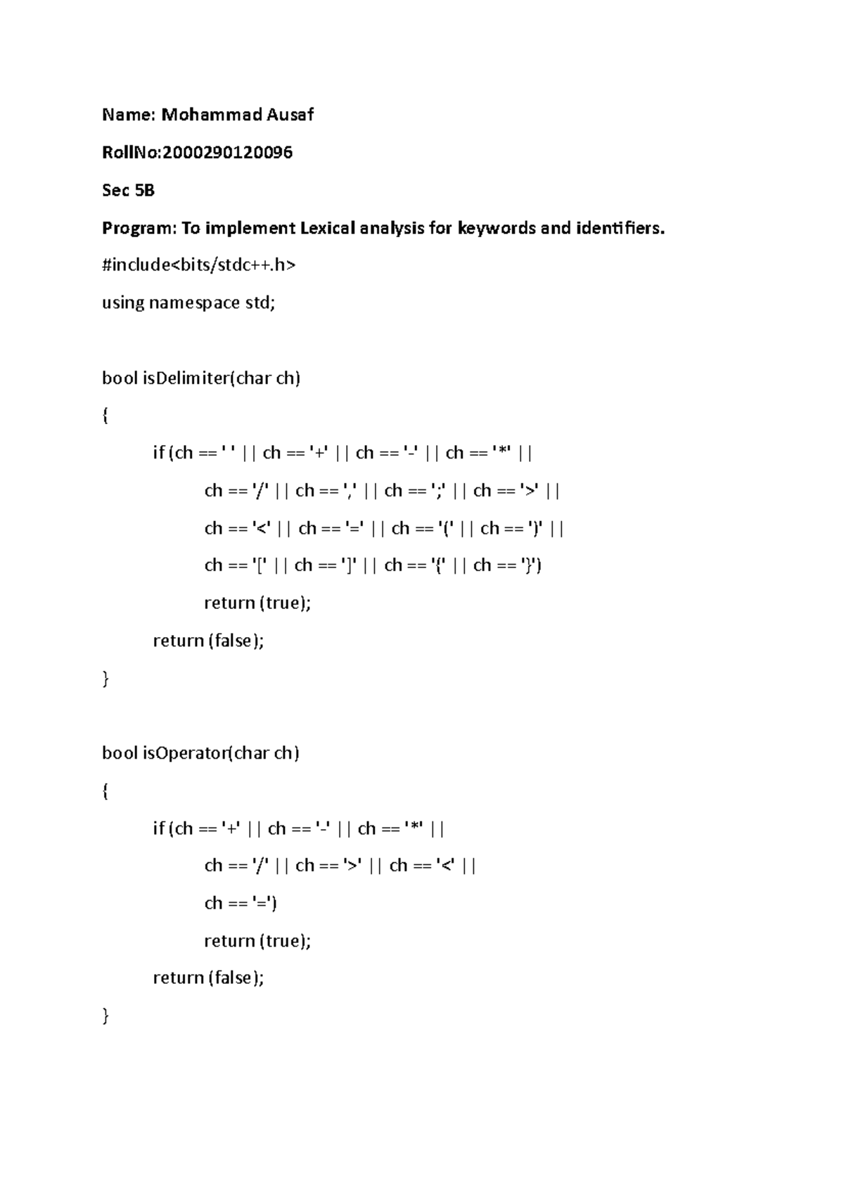 Mohammad AUsaf Internal Lab Practical - Name: Mohammad Ausaf RollNo ...