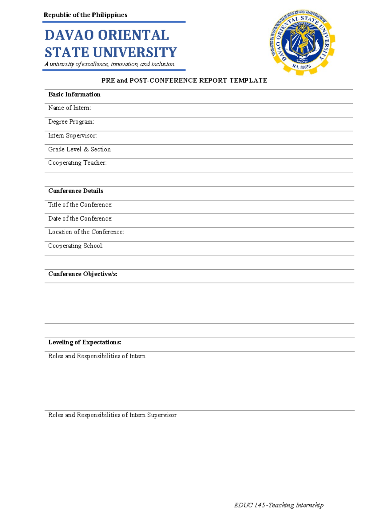 PRE AND POST Conference Report Template - Republic of the Philippines ...