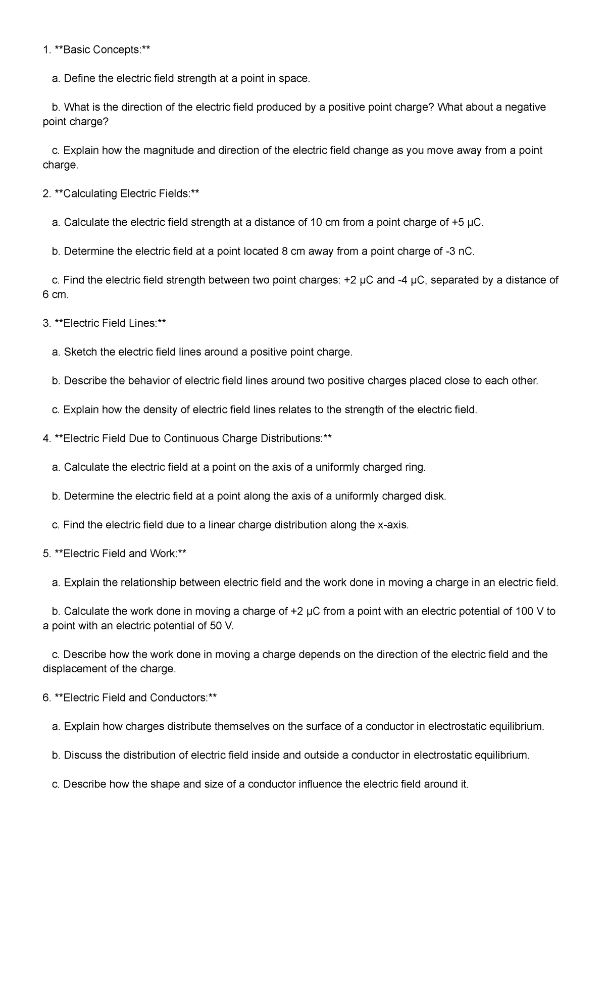 Electric Field Practice Basic Concepts a. Define the electric field