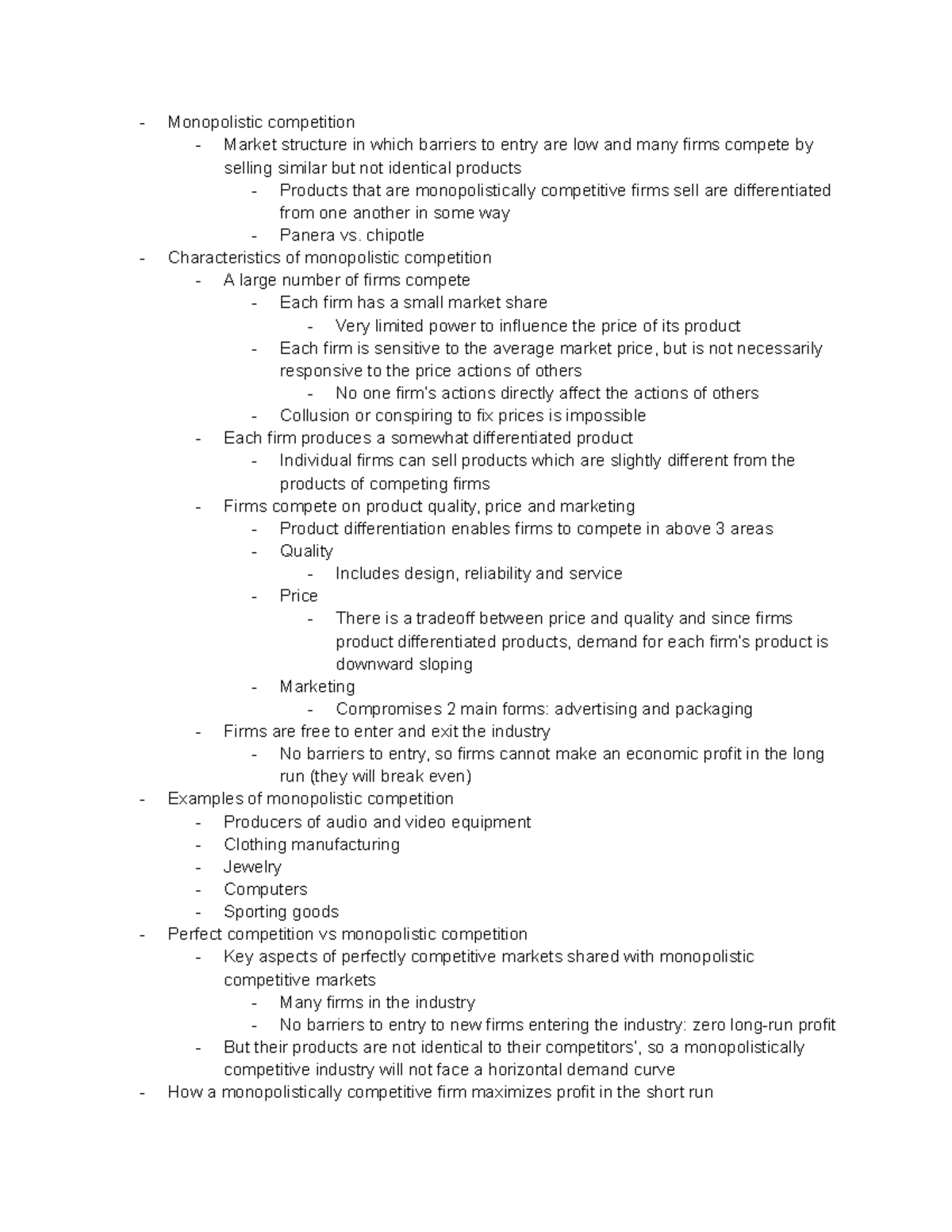 Chapter 13 - Monopolistic competition Market structure in which ...
