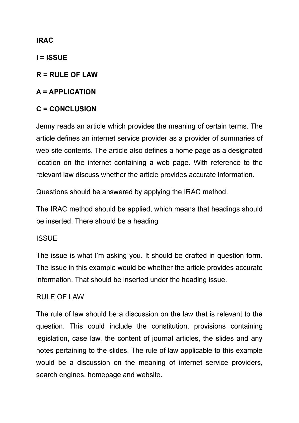 irac-method-example-irac-i-issue-r-rule-of-law-a-application-c