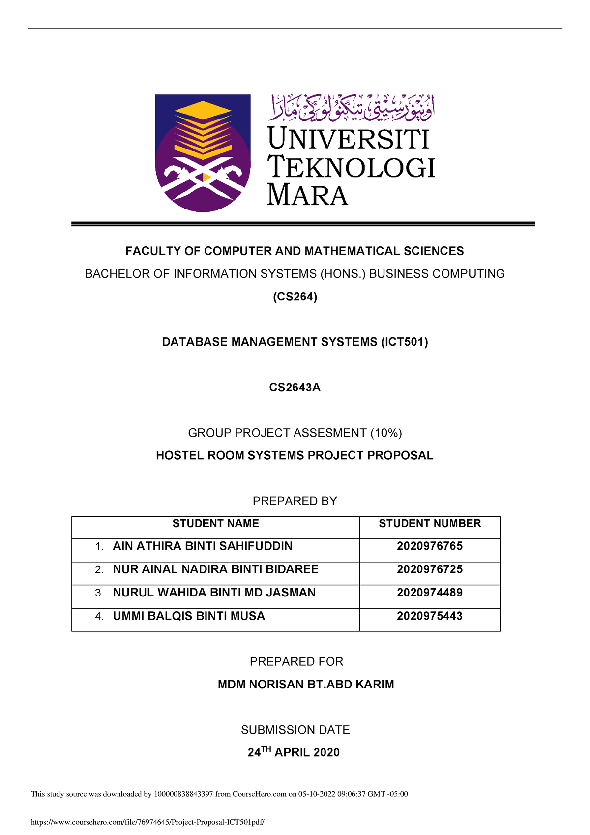 Project Proposal ICT501 - FACULTY OF COMPUTER AND MATHEMATICAL SCIENCES ...