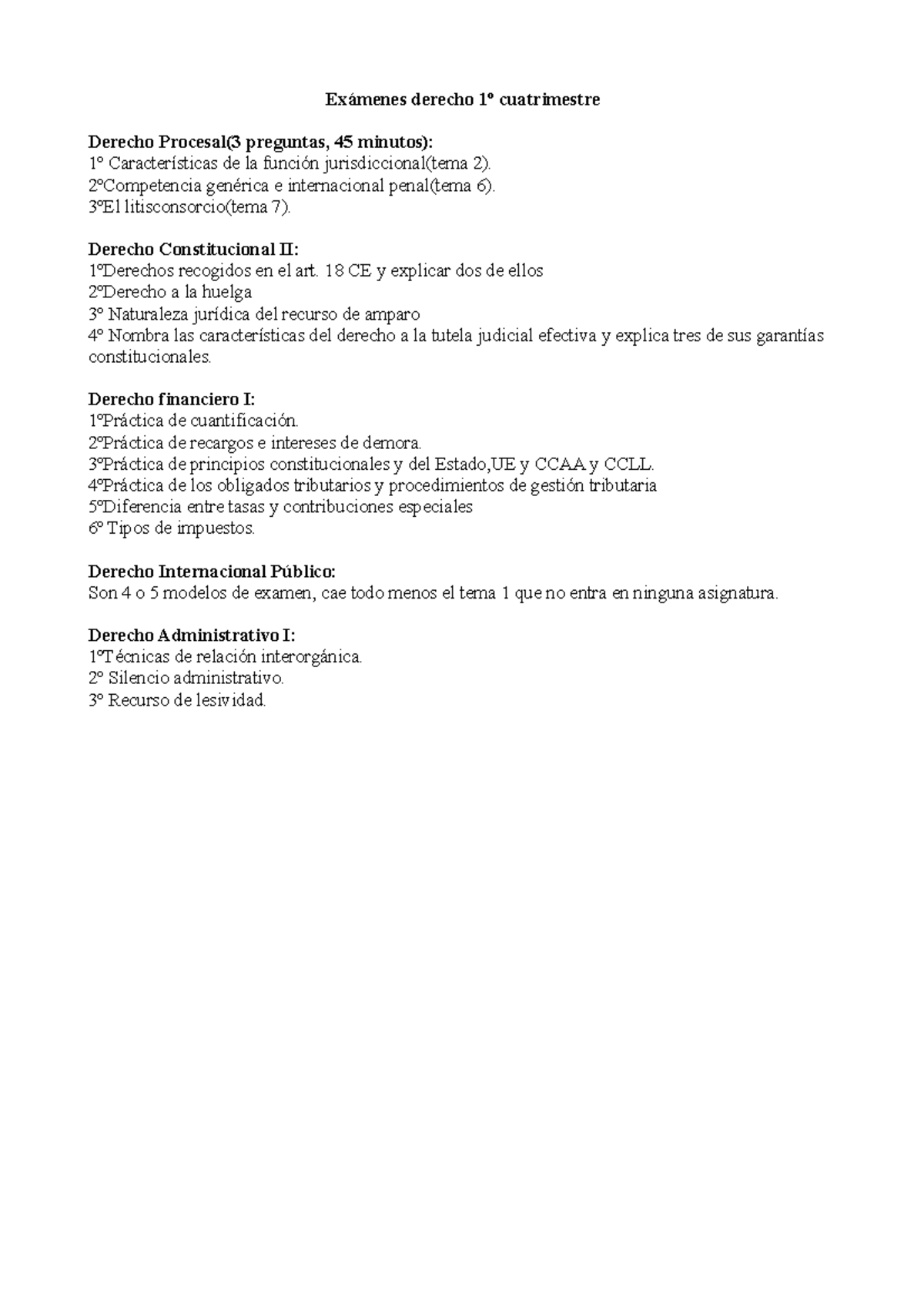 Exámenes Derecho Año Pasado - Exámenes Derecho 1º Cuatrimestre Derecho ...