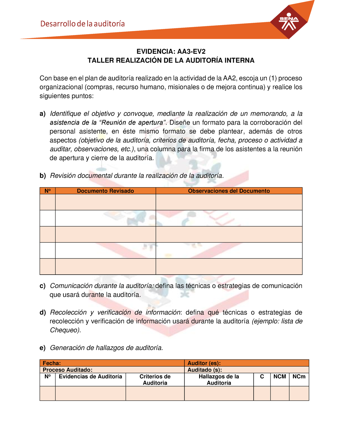 Formato Evidencia Aa3 Ev2 Taller Evidencia Aa3 Ev Taller RealizaciÓn De La AuditorÍa Interna 7129