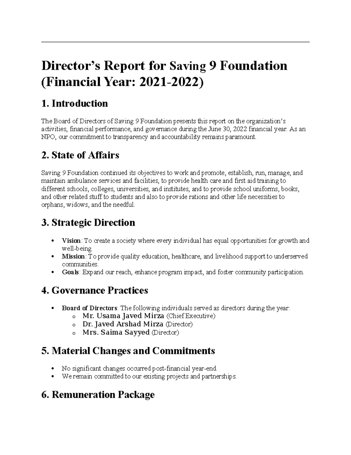 Rough - Director’s Report for Saving 9 Foundation (Financial Year: 2021 ...