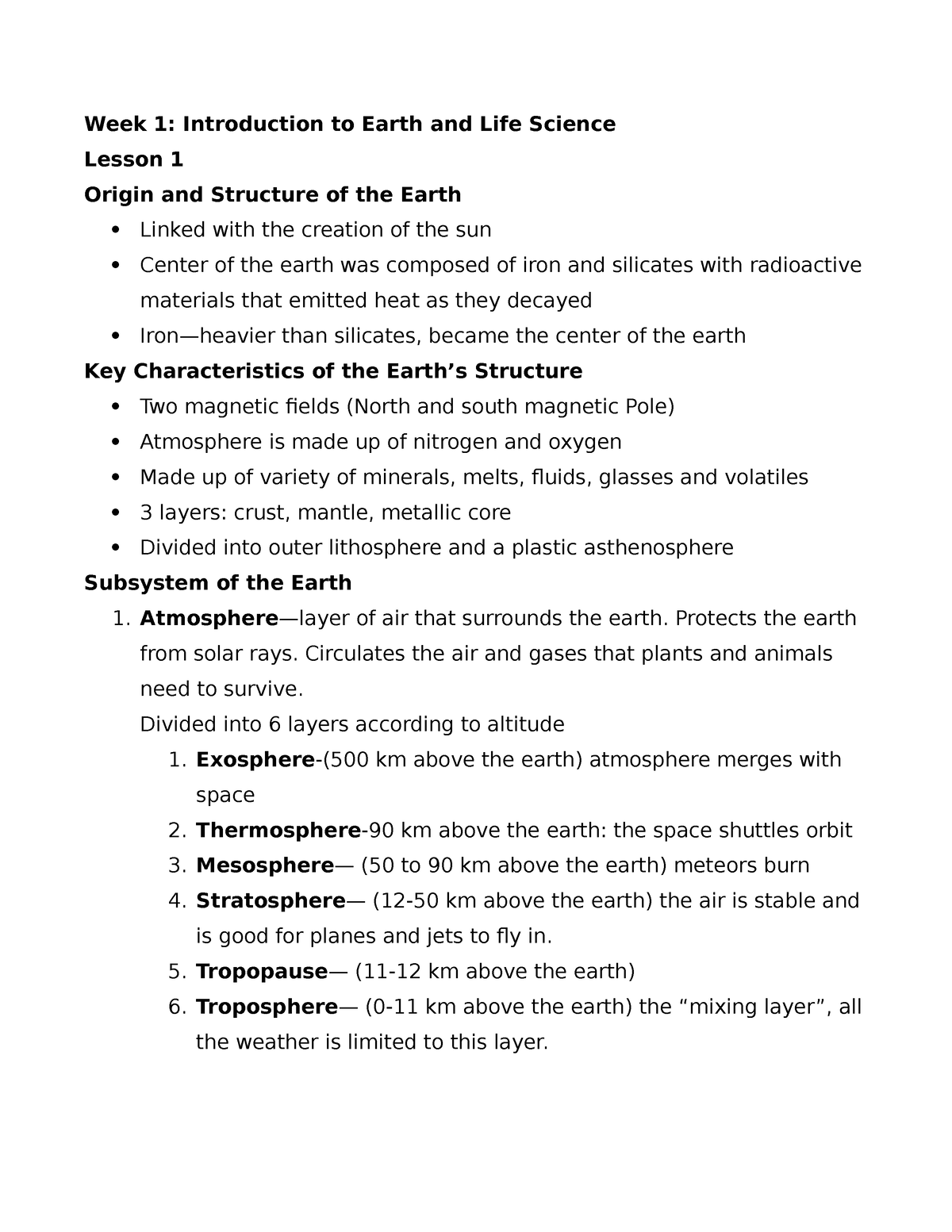 Earth And Life Science Reviewer Week 1 Introduction To Earth And 