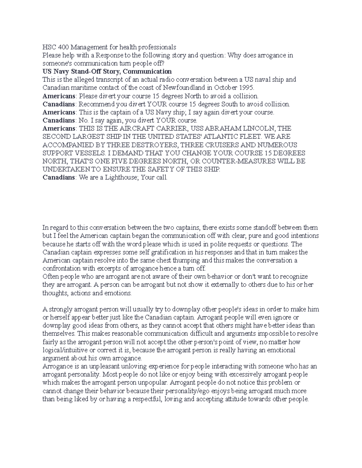 HSC 400 Course material - HSC 400 Management for health professionals ...