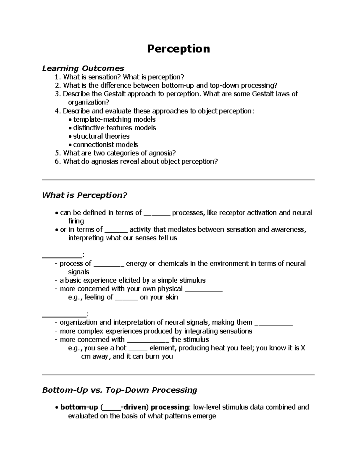 Lecture 3 Notes - Perception Learning Outcomes What Is Sensation? What ...