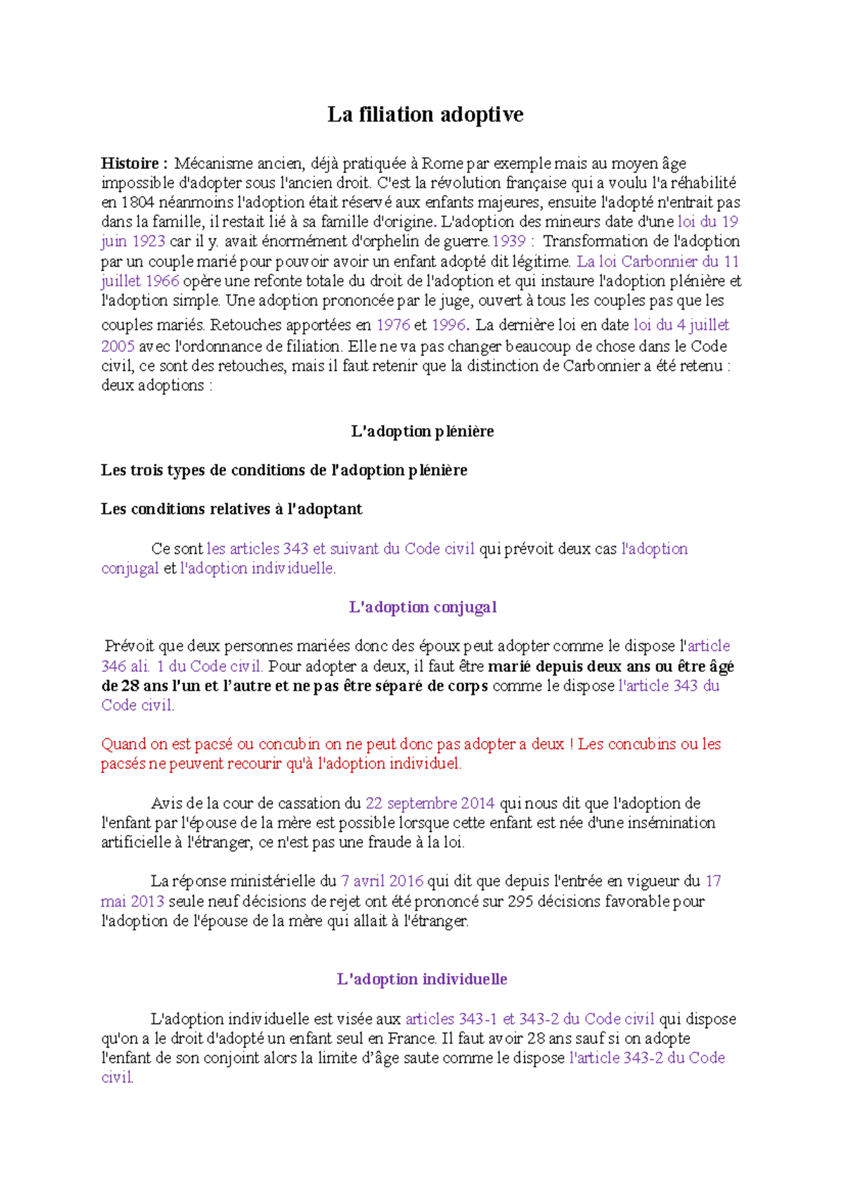 La filiation adoptive - cours - La filiation adoptive Histoire : ancien ...