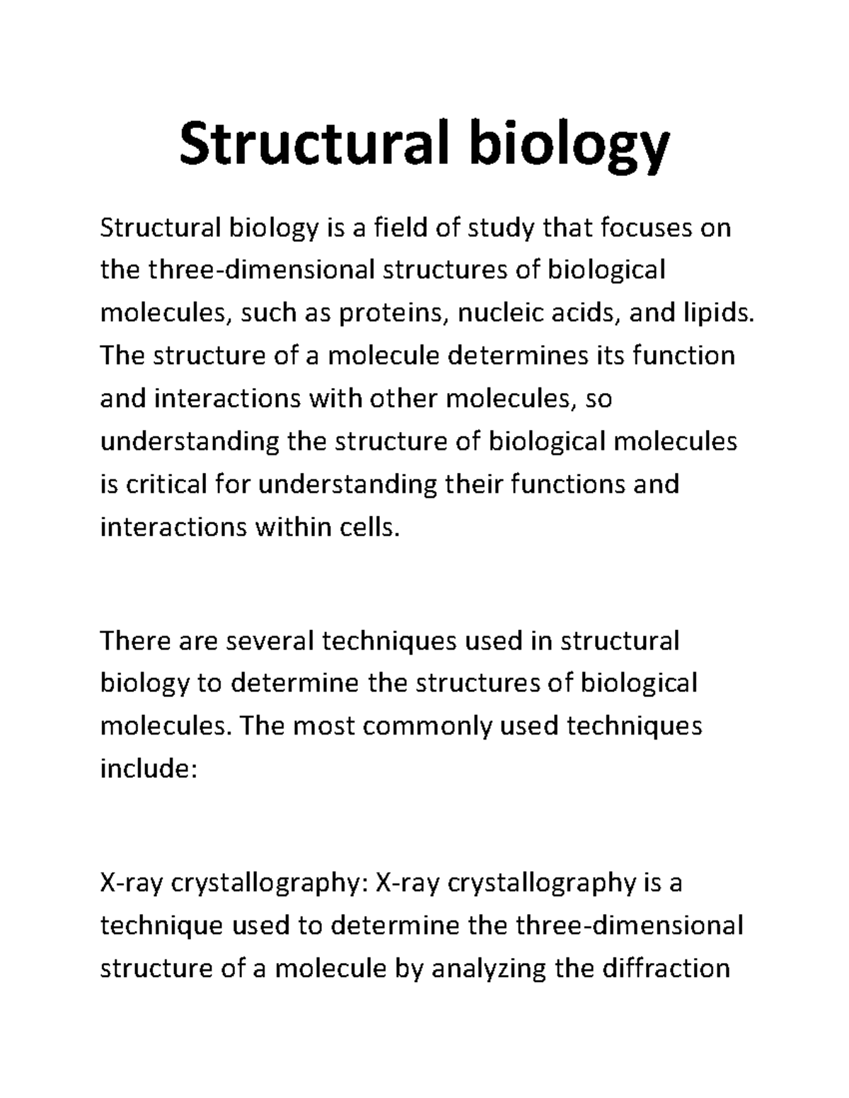 Structural biology part 1 Structural biology Structural biology is a