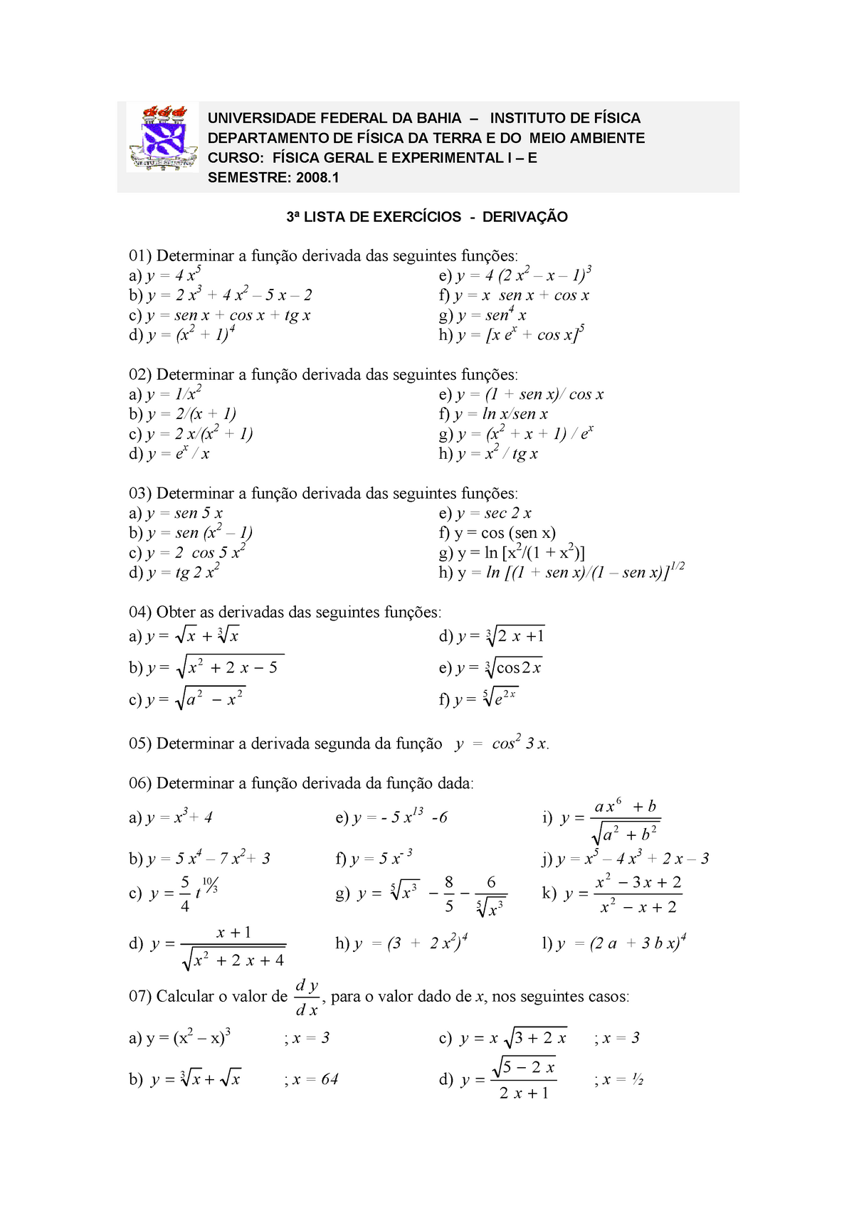 Lista 3 Fisica Geral E Experimental I E Fis121 Studocu