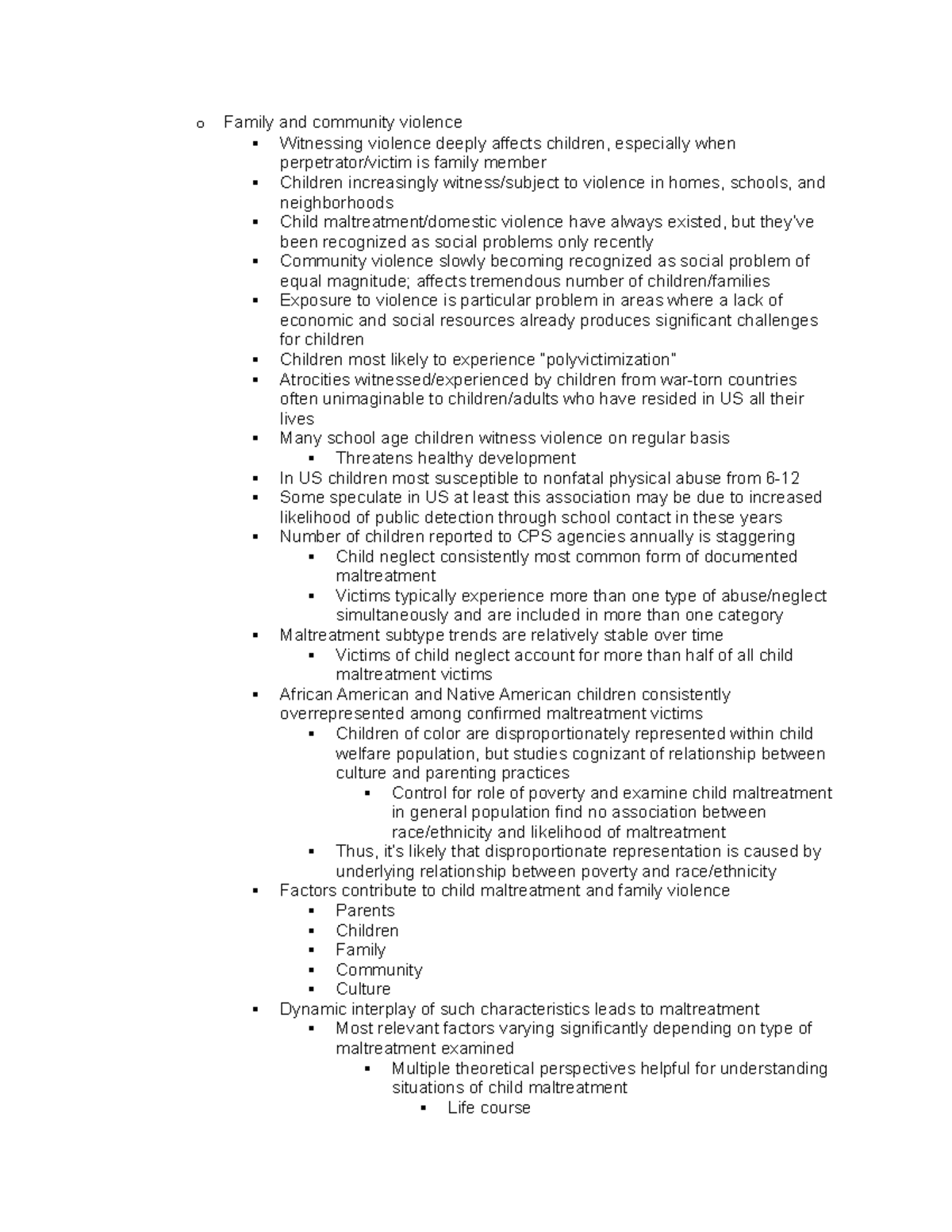 Chapter 5 - Middle Childhood Part 4 - o Family and community violence ...