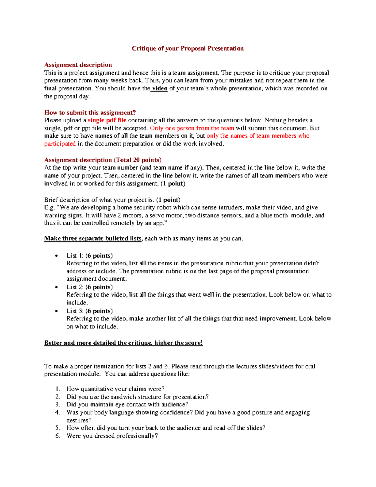 Critique of your Proposal PresentationJ - Critique of your Proposal ...