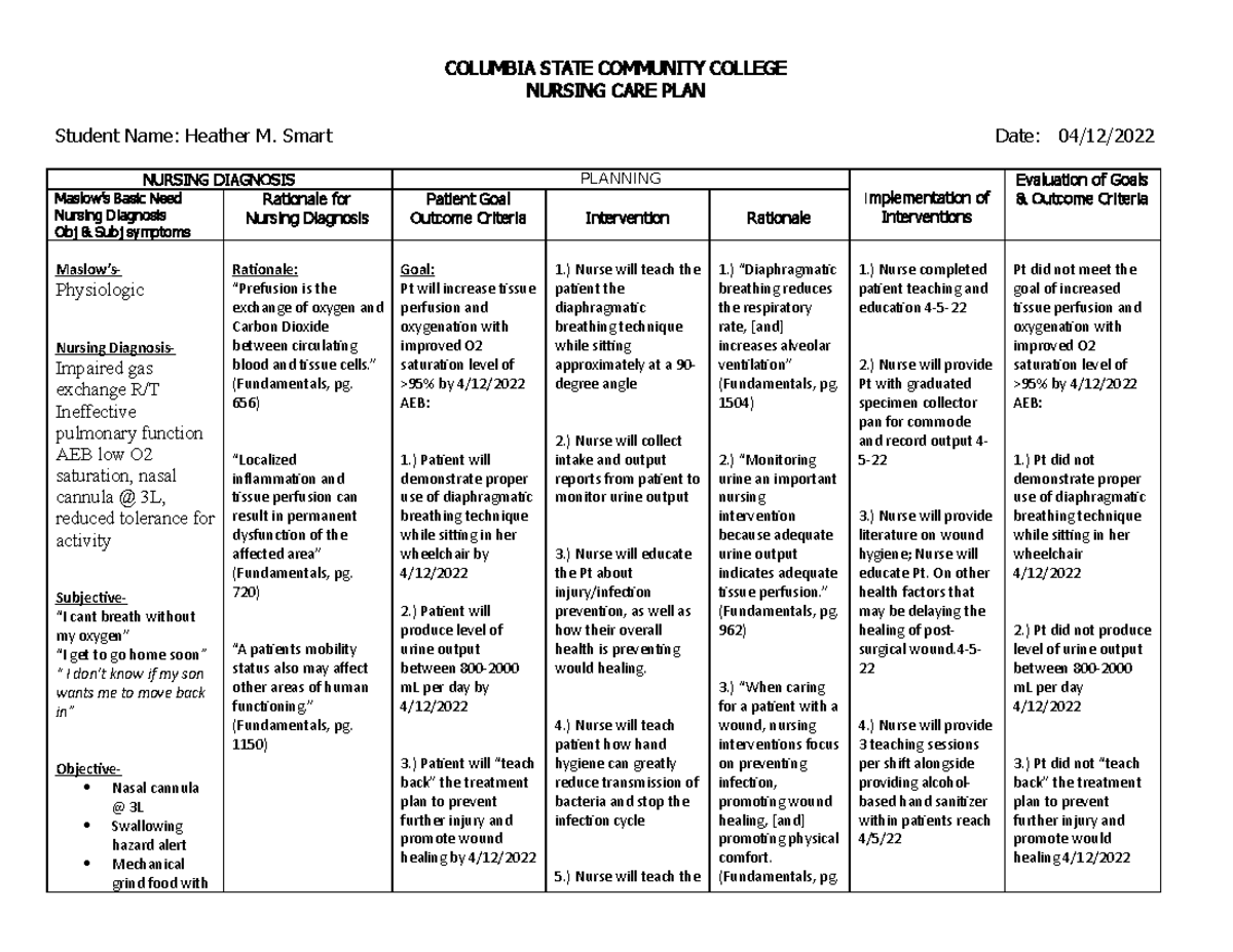 columbia-state-community-college-nursing-care-plan-studocu