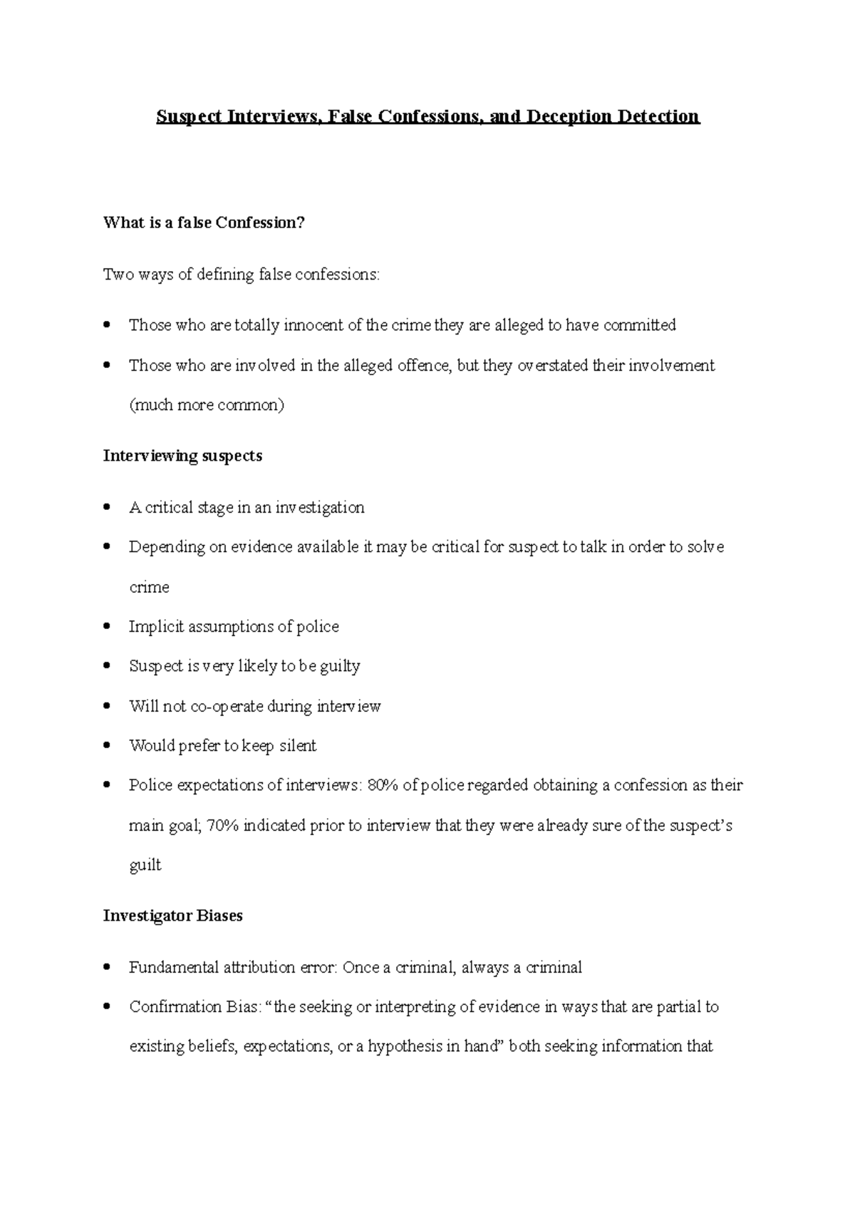 Suspect Interviews - Lecture notes 4 - Suspect Interviews, False ...