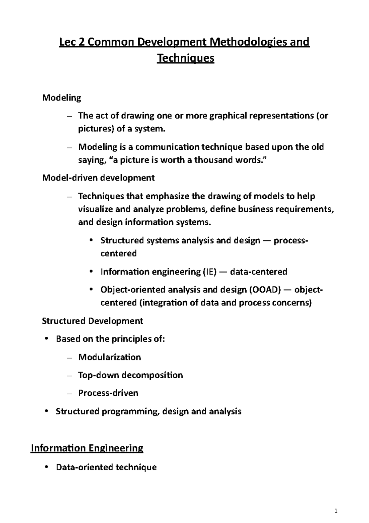 Lec 2 Common Development Methodologies and Techniques - Lec 2 Common ...