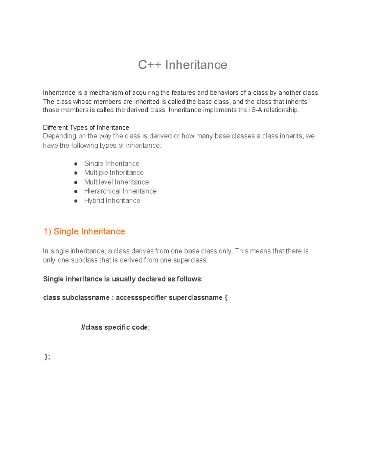 Inheritence - C++ Inheritance Inheritance is a mechanism of acquiring ...