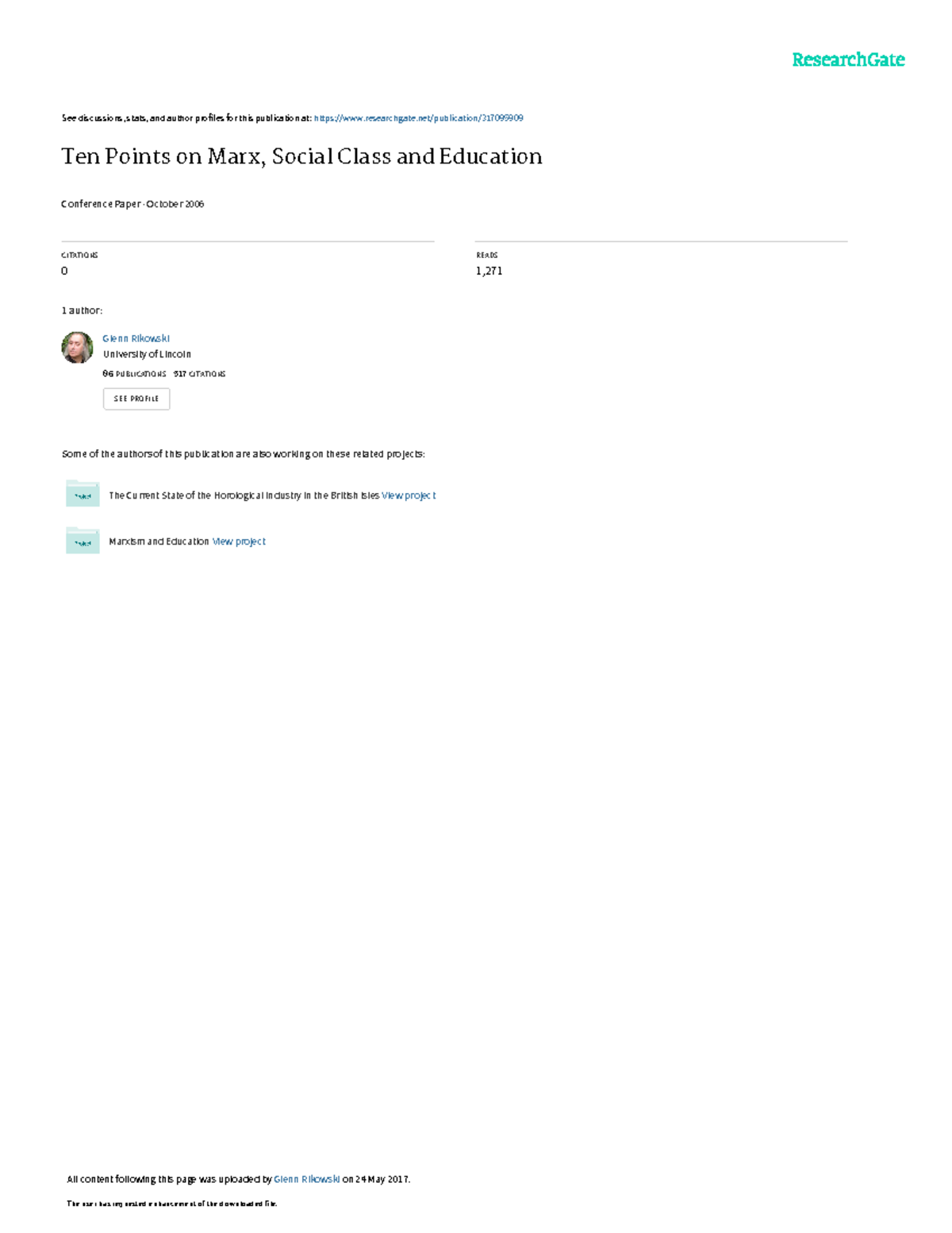 Ten Points on Marx Class and Education - See discussions, stats, and ...