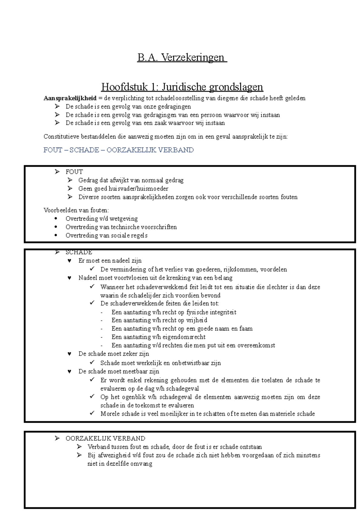 BA Samenvatting - B. Verzekeringen Hoofdstuk 1: Juridische Grondslagen ...