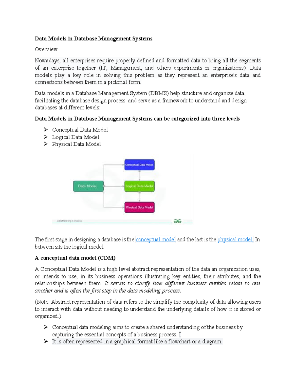 Data Models - Notes - Data Models in Database Management Systems ...
