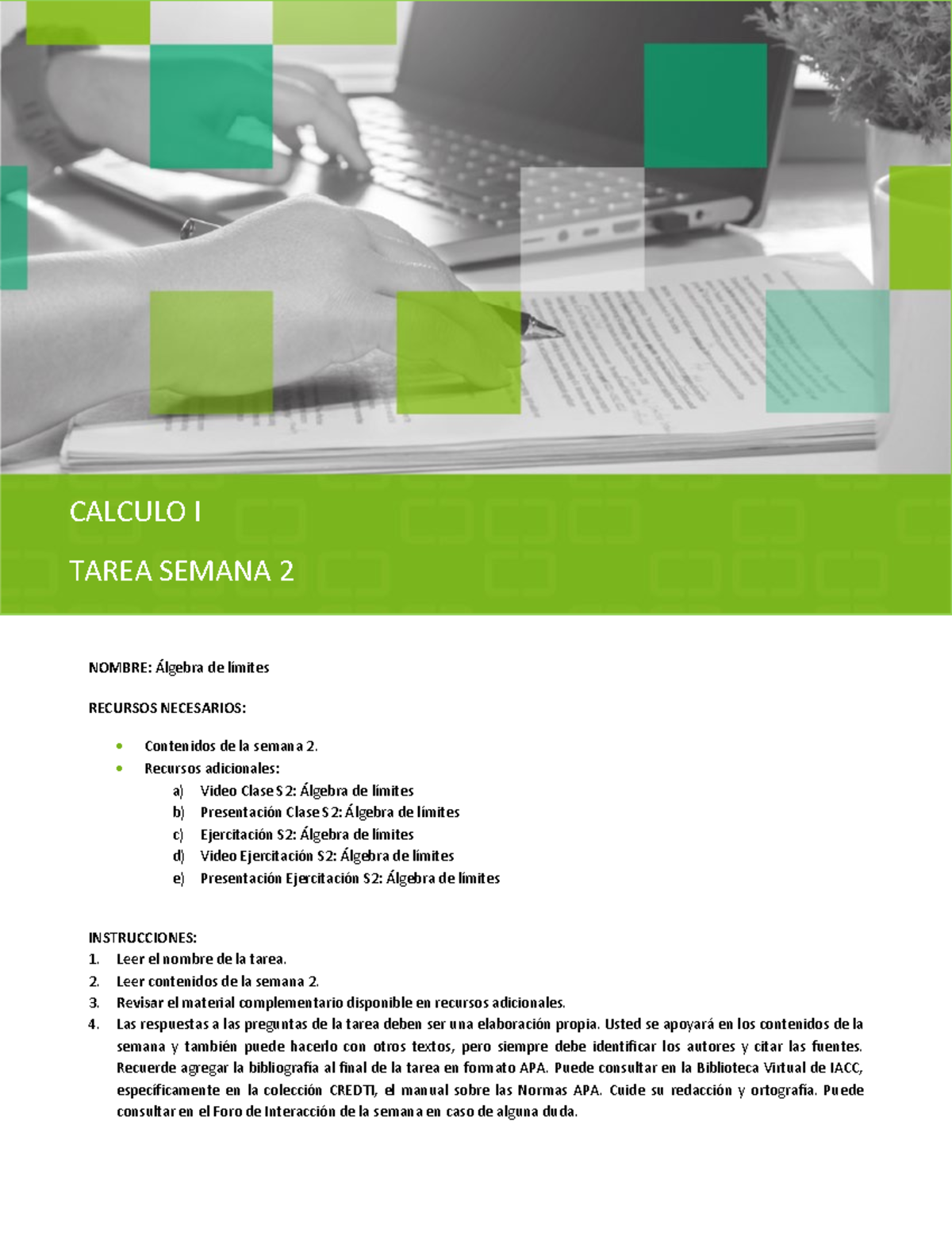 S2 Tarea SET C Calcu 1101 - NOMBRE: Álgebra De Límites RECURSOS ...