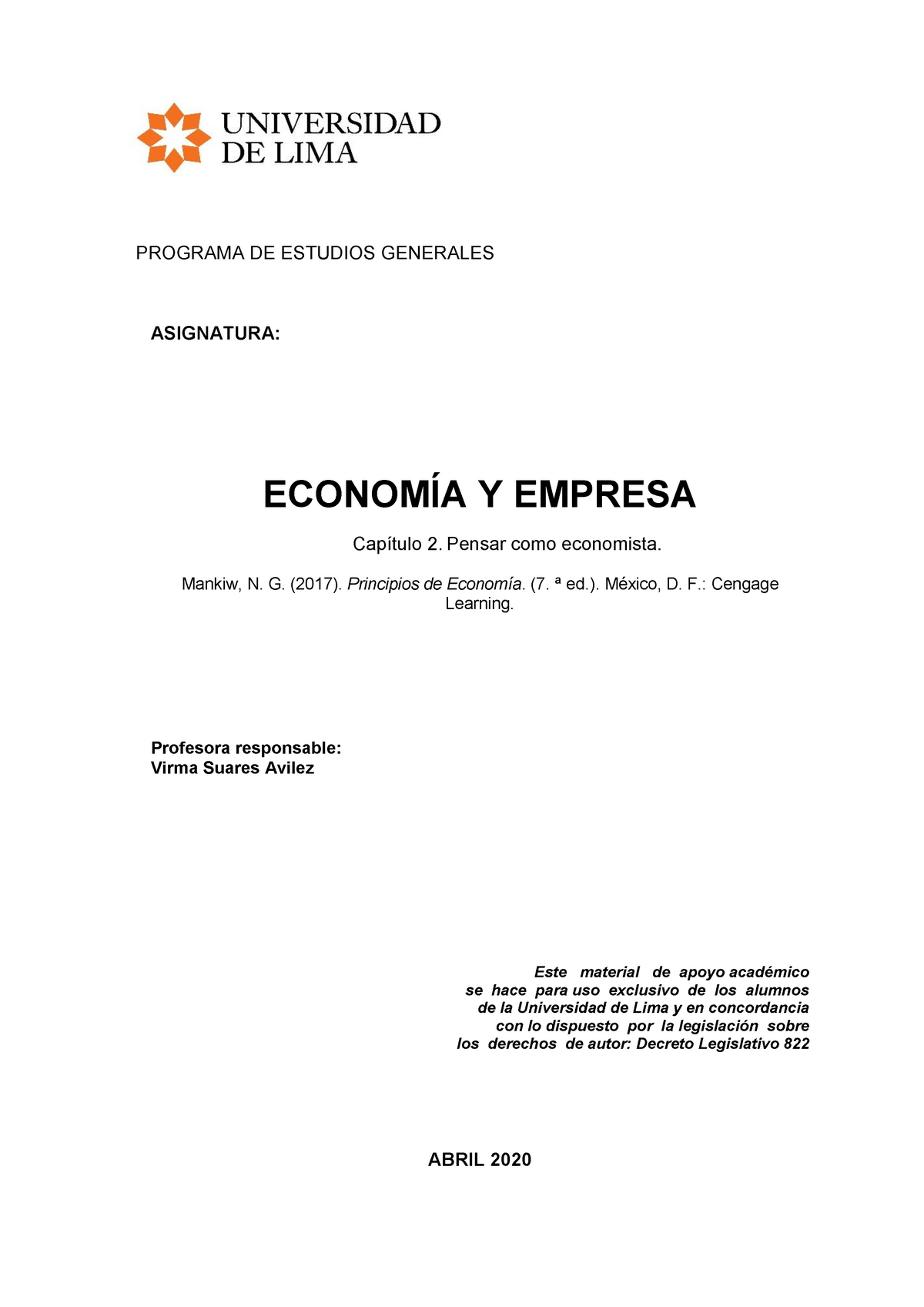 Mankiw. Cap 2 Pensar Como Economista - ASIGNATURA: ECONOMÍA Y EMPRESA ...