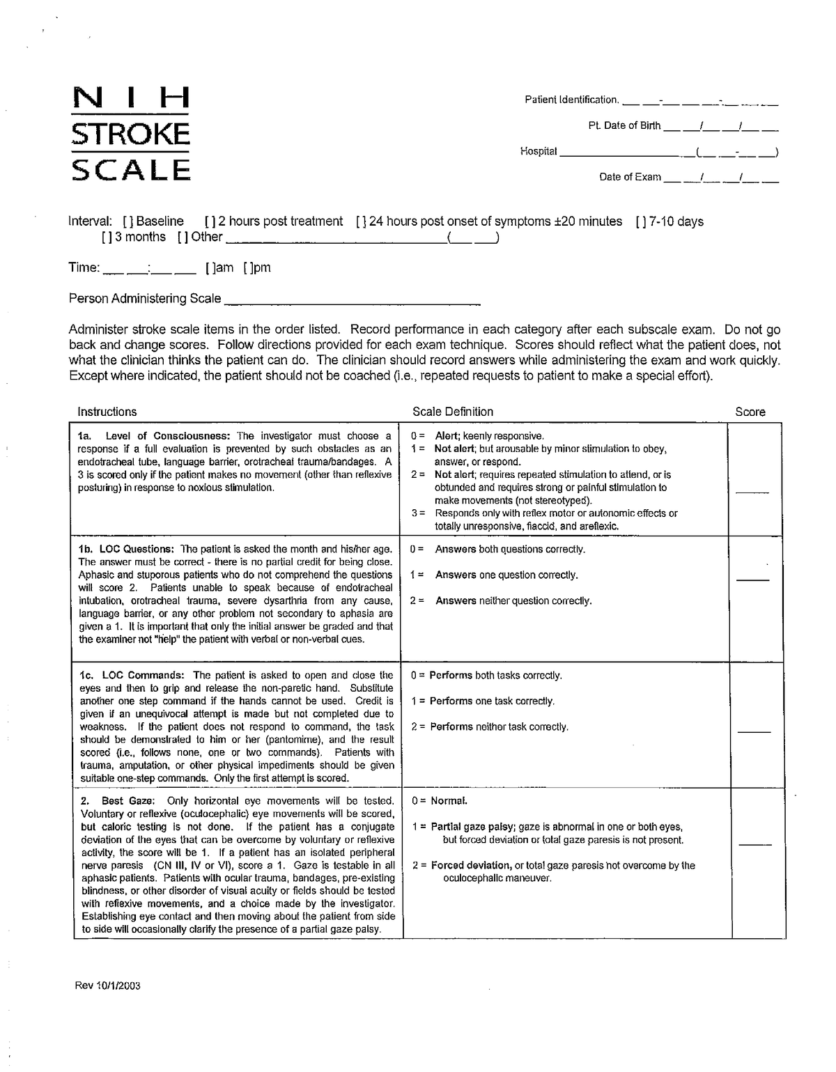 Inpatient- Nihss - Stroke Scale - NUR2221 - Studocu