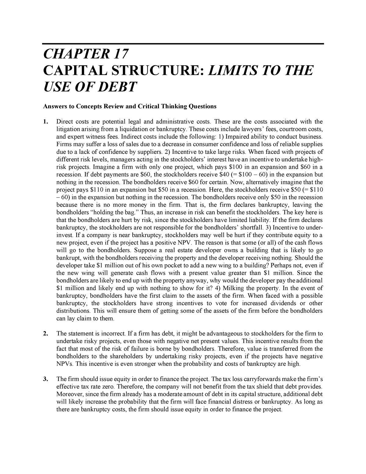 SOL CHAP 17 - SOL - CHAPTER 17 CAPITAL STRUCTURE: LIMITS TO THE USE OF ...