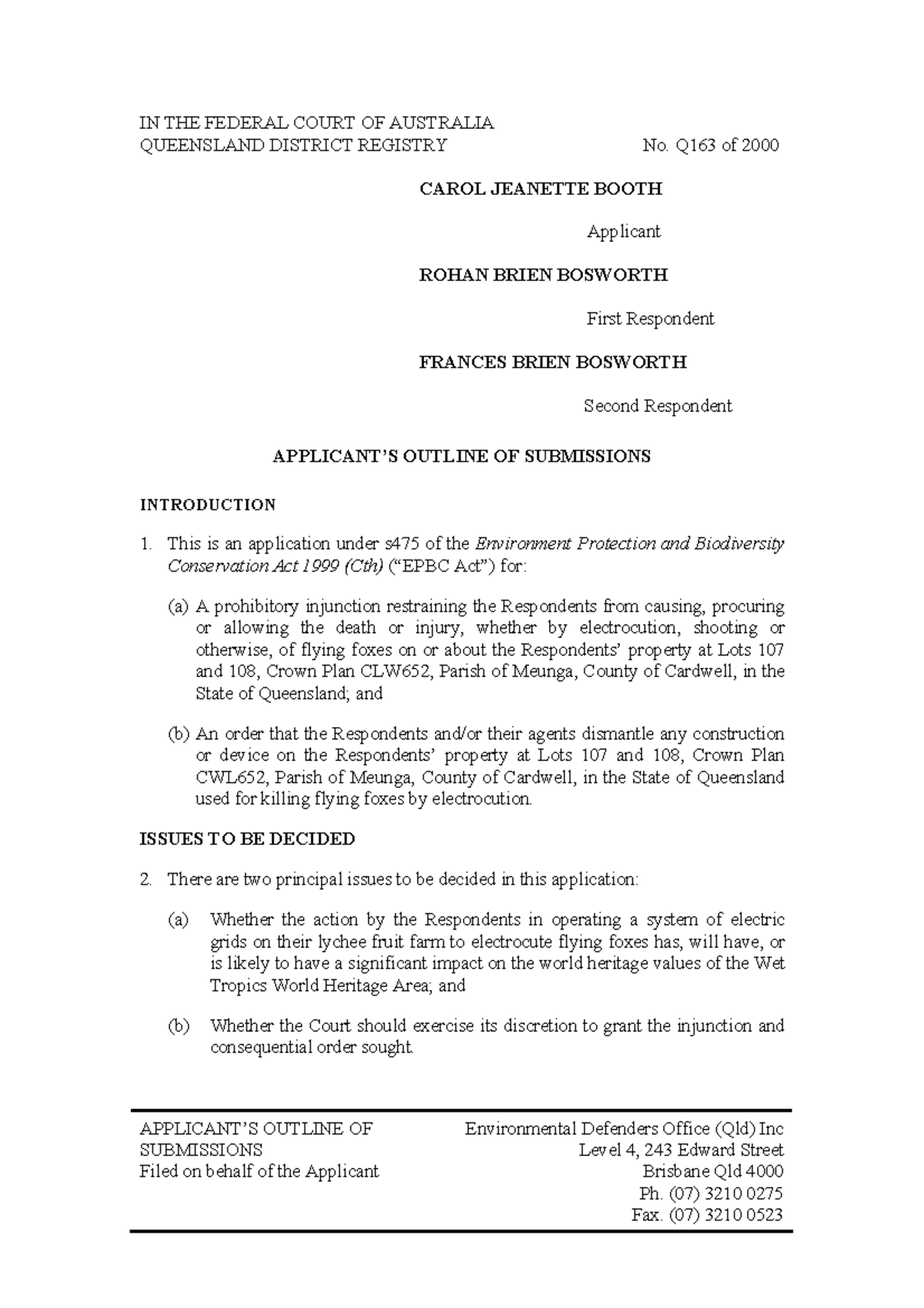 105 15 Example Wrtten Submissions - APPLICANT’S OUTLINE OF SUBMISSIONS ...