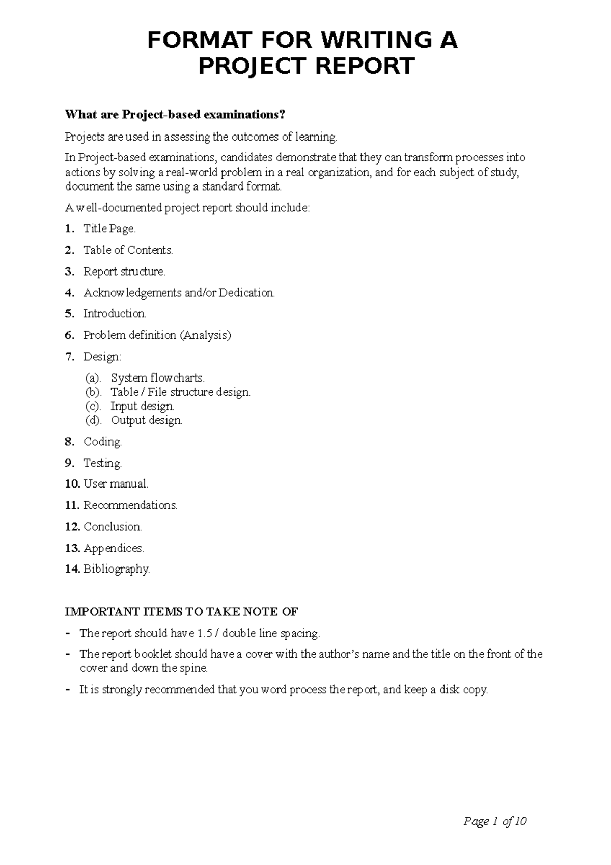 Format For Writing Project Reports FORMAT FOR WRITING A PROJECT 