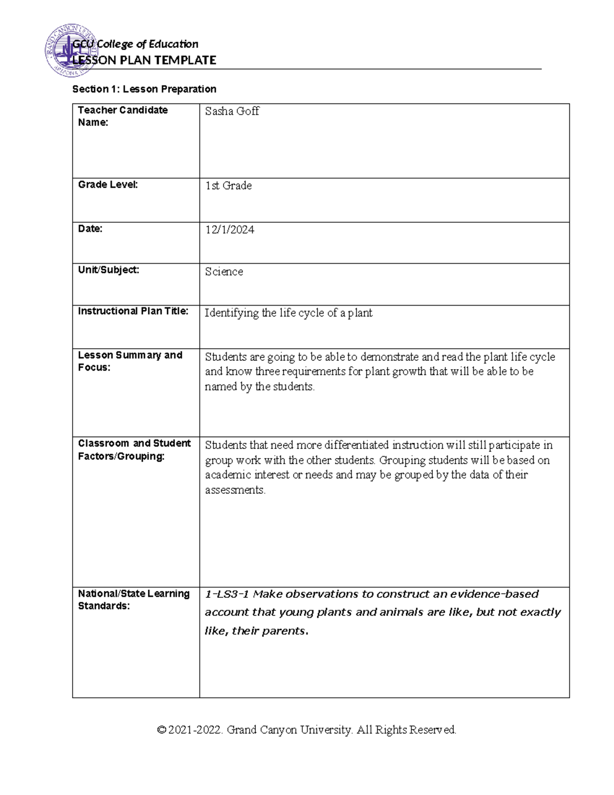 Coe lesson plan template - LESSON PLAN TEMPLATE Section 1: Lesson ...