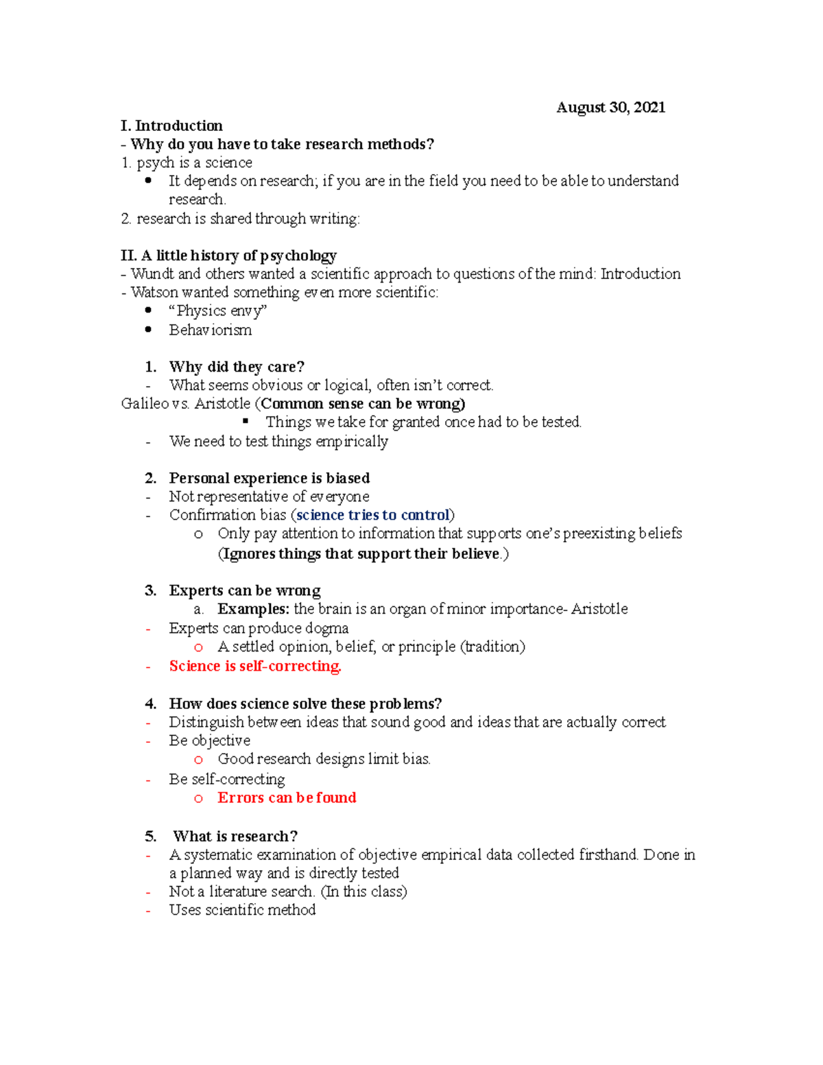 Research intro outline s19 - **August 30, 2021 I. Introduction Why do ...
