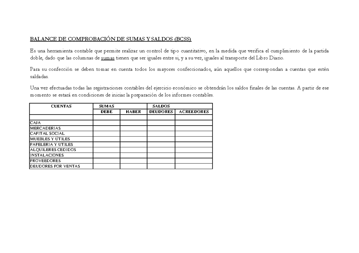 Balance De Comprobacion De Sumas Y Saldos Contabilidad Basica Studocu