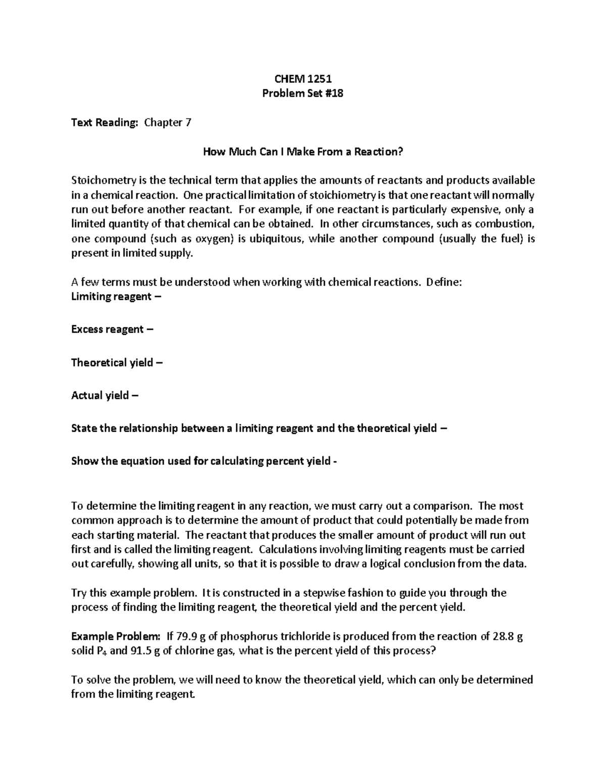 Ps 18 Tro Chapter 7 1 Chem 1251 Problem Set Text Reading Chapter 7 How Much Can I Make From 0754