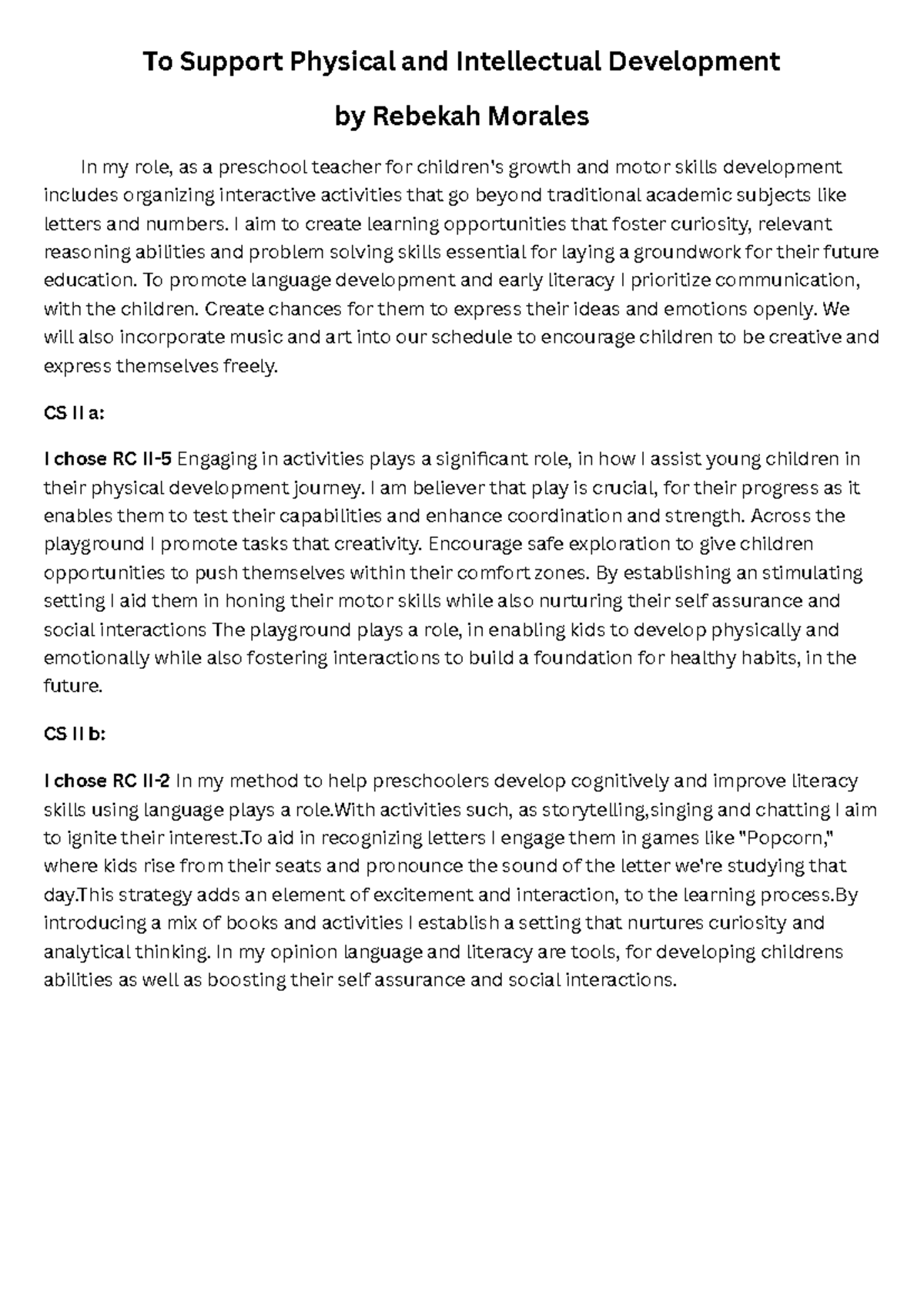 To Support Physical and Intellectual Development 200 - I aim to create ...
