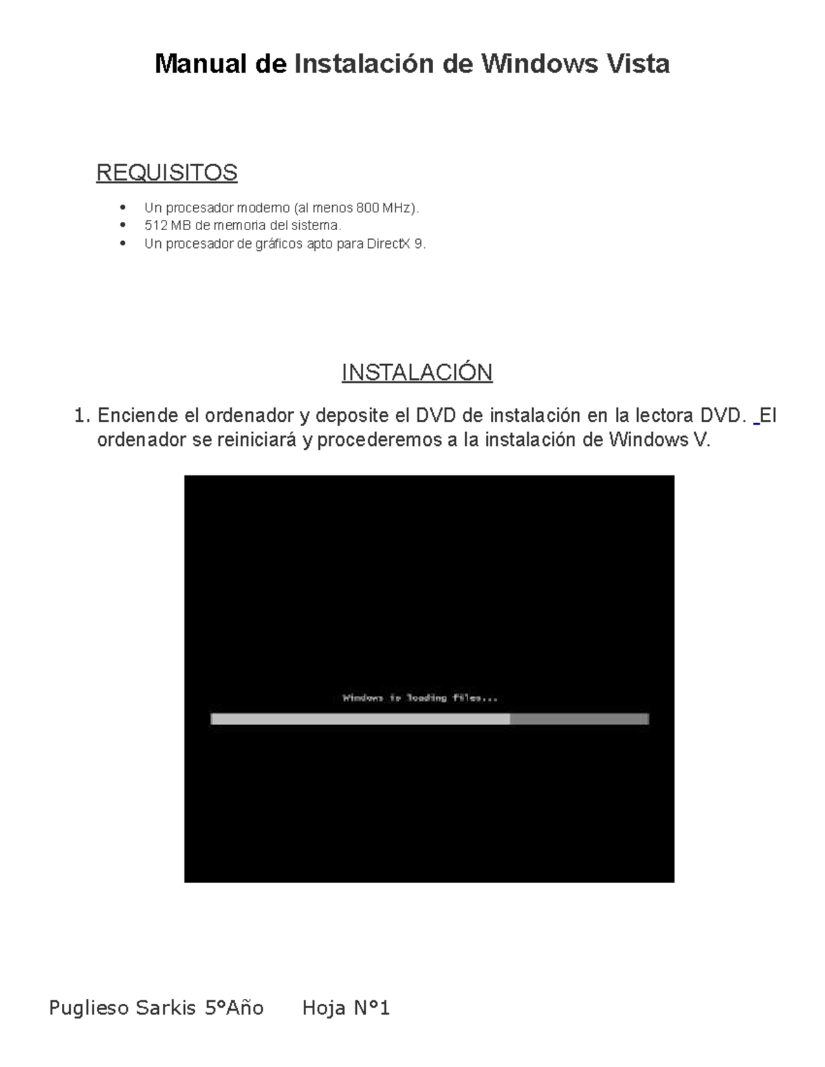 Manual de Instalación de Windows vista Manual de Instalación de
