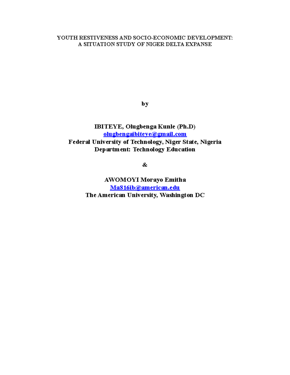 Youth Restiveness and Socio Economic Dev - YOUTH RESTIVENESS AND SOCIO ...