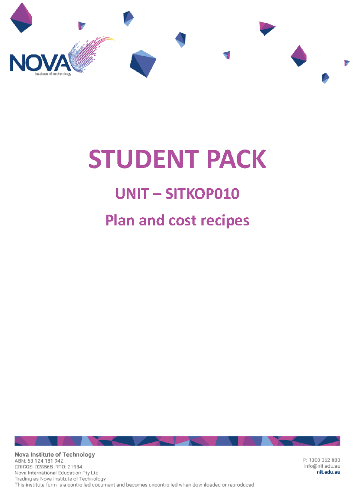 Sithkop 010 - Student Pack (1) Solved - STUDENT PACK UNIT – SITKOP Plan ...