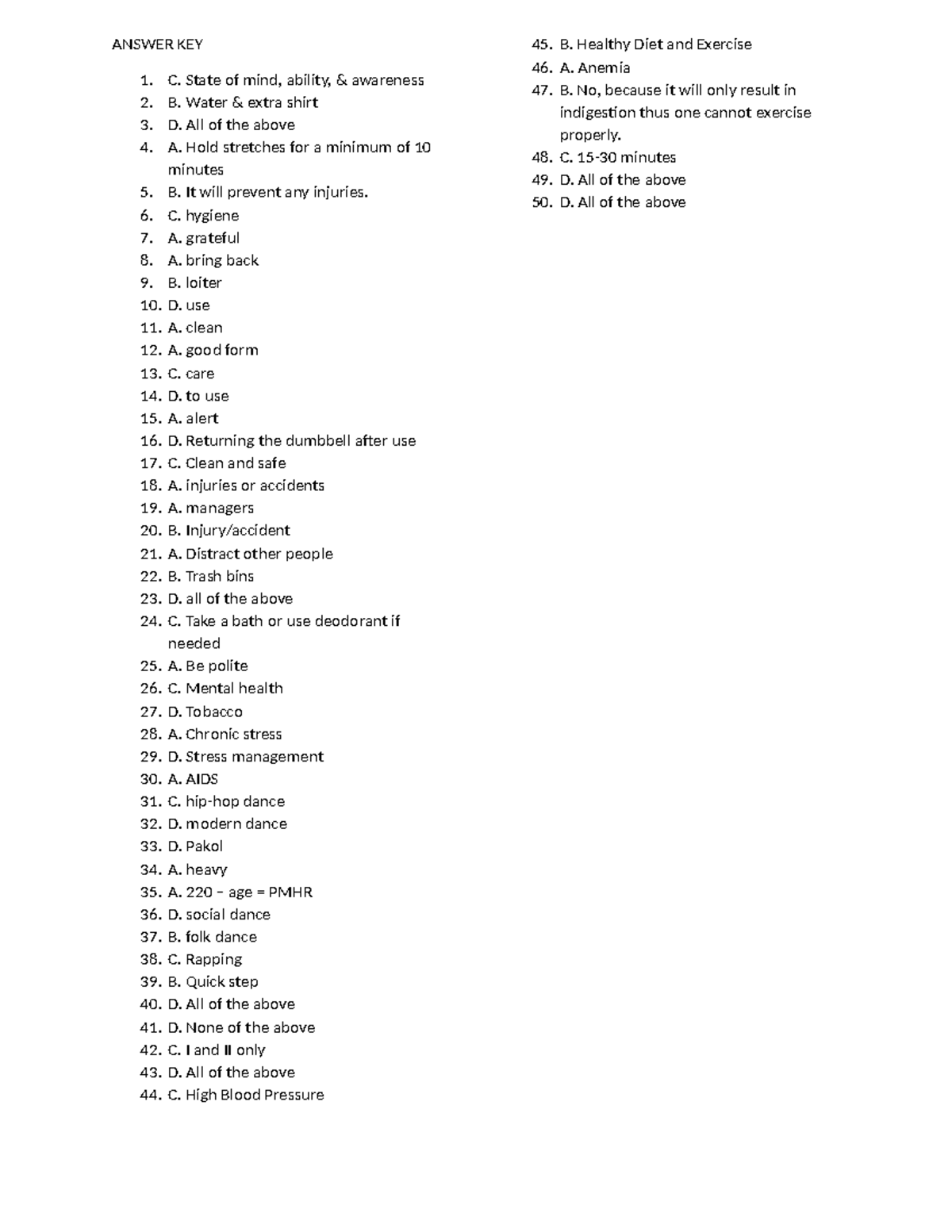 Answer KEY - Lecture Notes - ANSWER KEY C. State of mind, ability ...