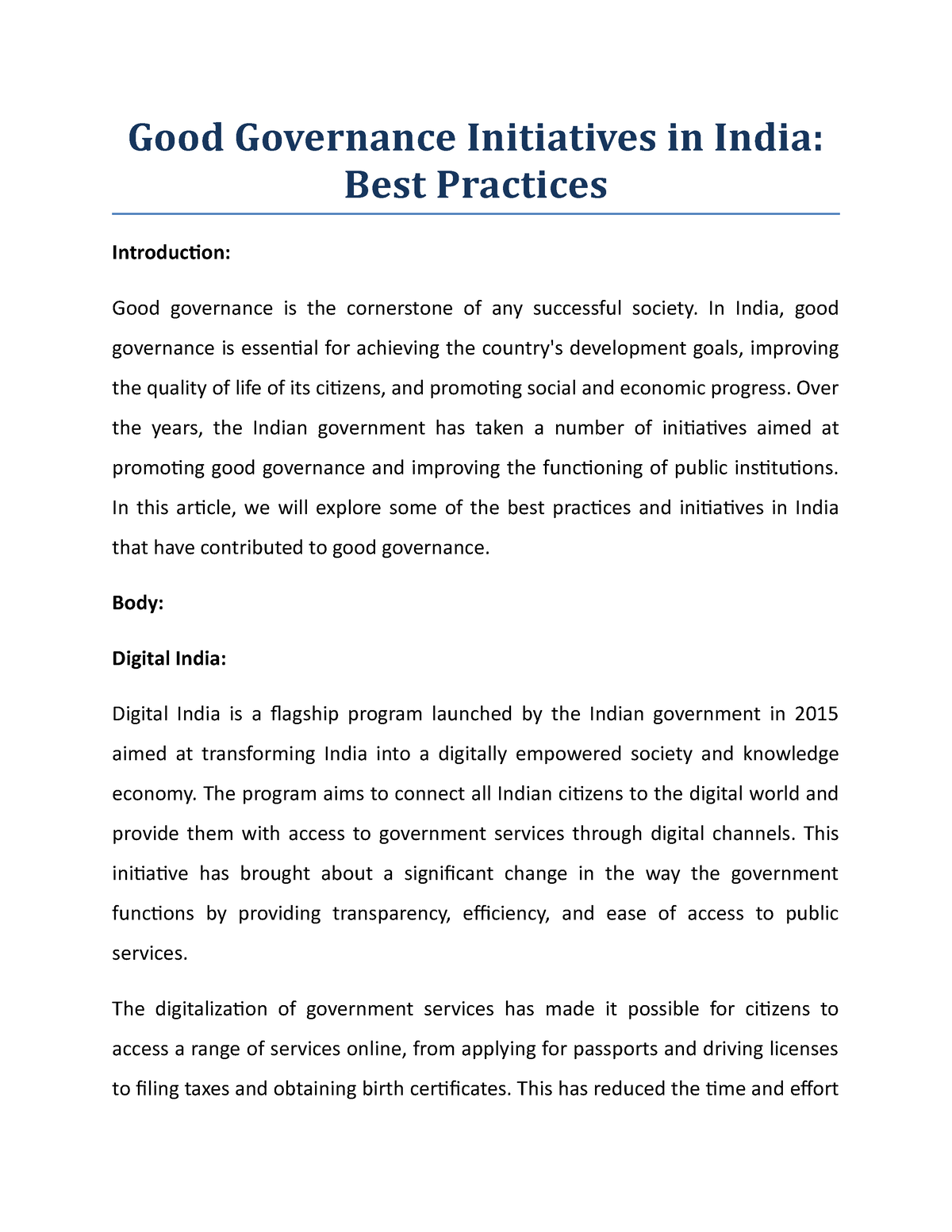 essay on good governance in india