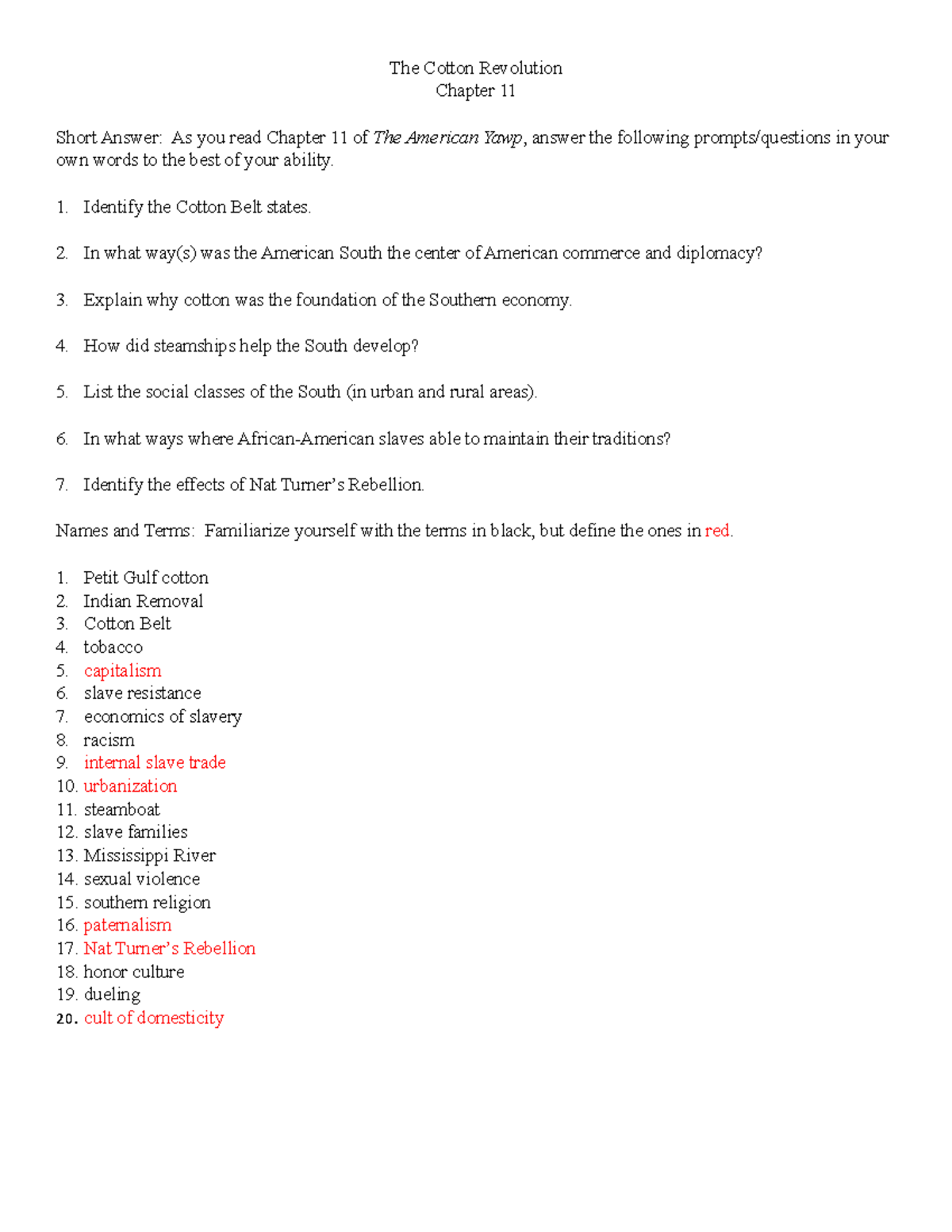 Ch 11 The Cotton Revolution - The Cotton Revolution Chapter 11 Short ...